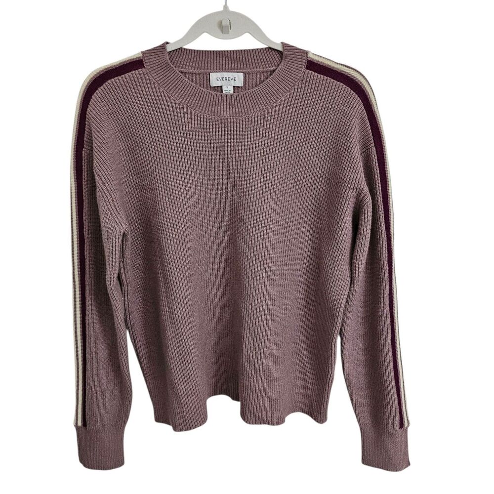 Evereve Sweater Womens‎ Small Purple Varsity Sleeve PulloverKnit Crewneck Preppy